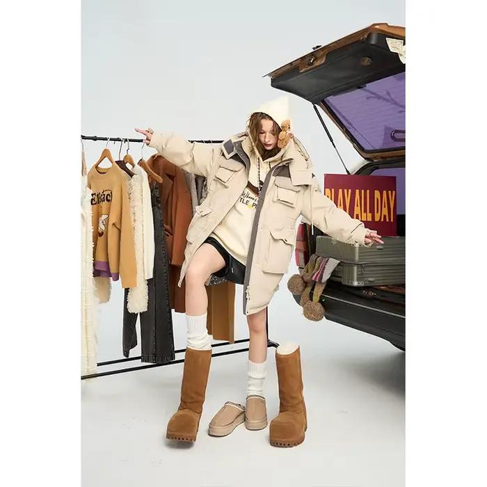 ELFSACK Design Utility Style Doudoune mi-longue à capuche pour femme