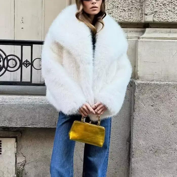 HXAO blanc fausse fourrure manteau 2024 femme nouveau en manteaux automne hiver