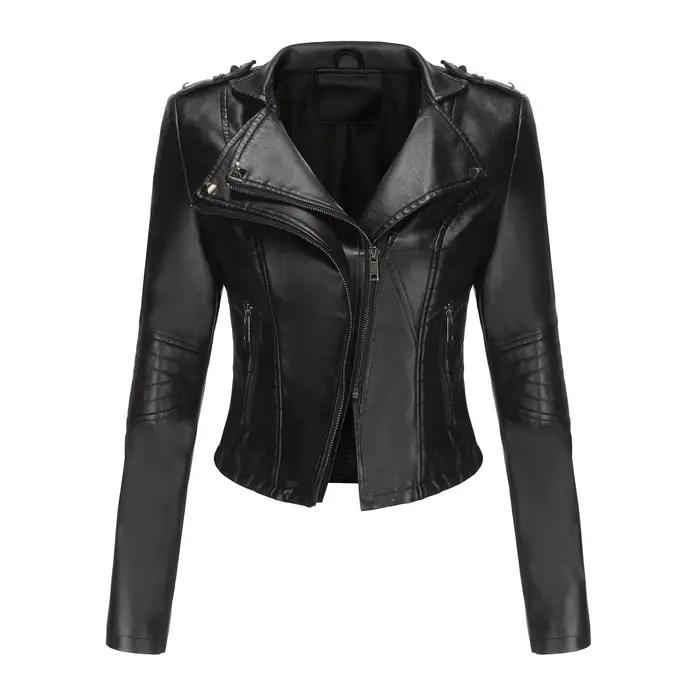 Veste en cuir ajustée à manches longues pour femme