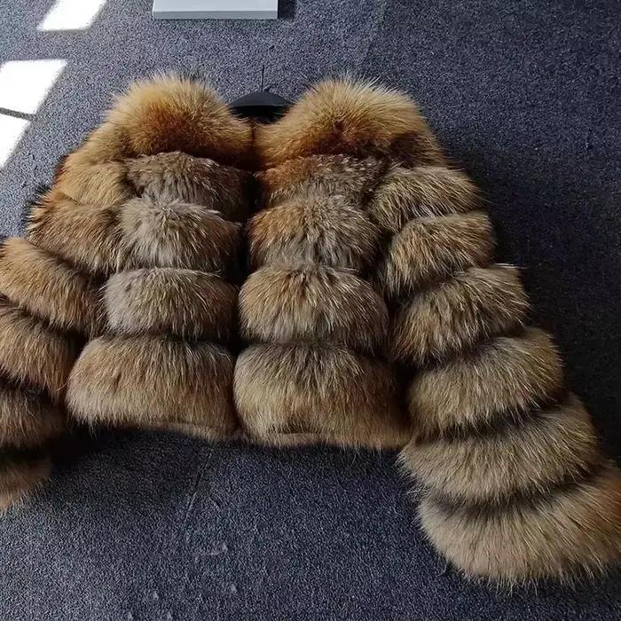 Manteau en fausse fourrure de raton laveur pour femme