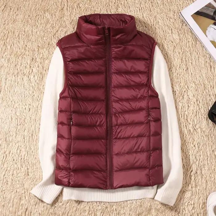 Doudoune légère matelassée coupe-vent chaude pour femme, gilet sans manches ultra léger en duvet, veste ajustée polyester bleu ciel décontracté pour toutes les saisons et occasions spéciales