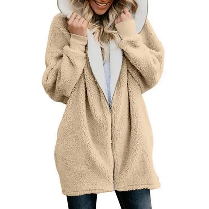 Pardessus d'hiver décontracté pour femme, manteau à capuche avec poche, veste élégante avec fermeture éclair