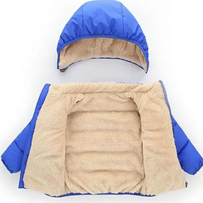Manteau Solide à Fermeture Éclair pour Enfant Garçon et Fille, Veste à Capuche Ouverte Devant, Rembourrée en Coton, Noir/Bleu Foncé/Bleu Royal/Rouge