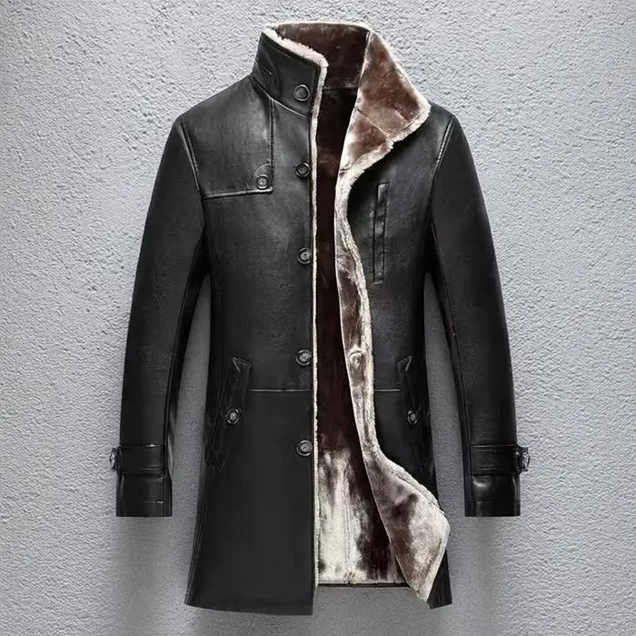Vêtements pour hommes manteau en cuir de mouton véritable hiver épais vraie fourrure longues vestes en peau de mouton pour homme veste polaire hommes pardessus en cuir