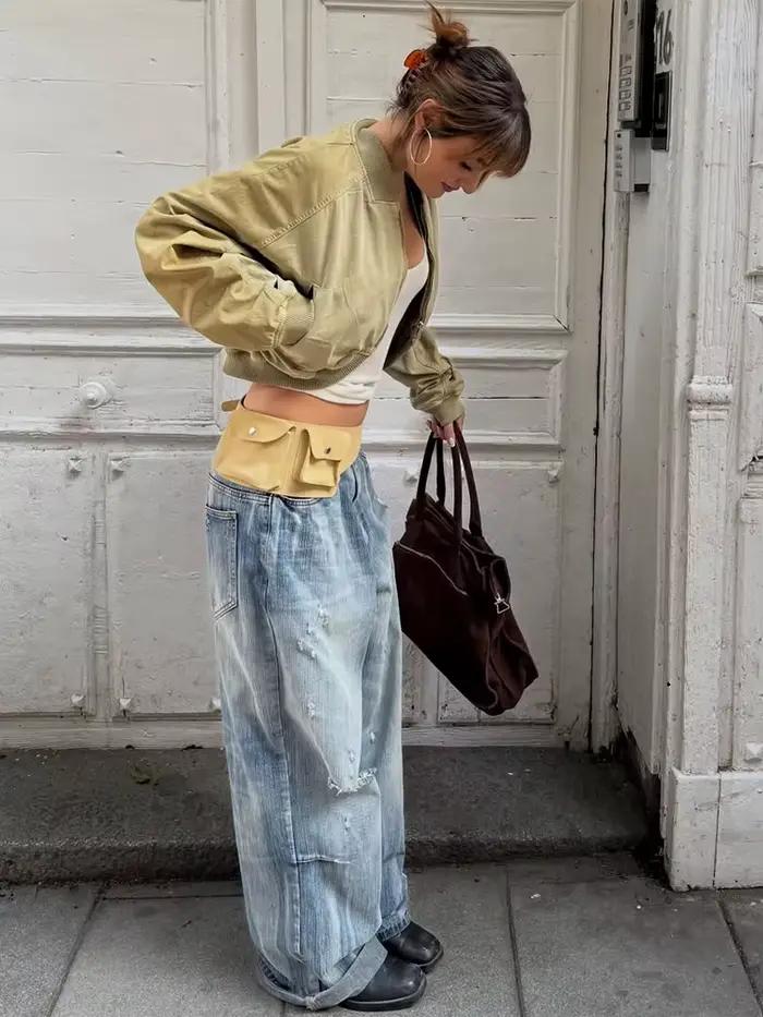 Blouson bomber court pour femme, style urbain décontracté, polyester durable, coupe ample, col rond rabattable, fermeture éclair intégrale, manches longues, vestes courtes vintage pour femmes, printemps été