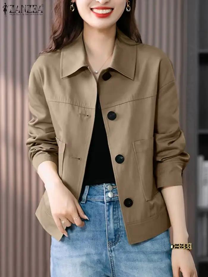 ZANZEA automne vestes femmes Vintage solide manteaux à manches longues Blouse décontracté