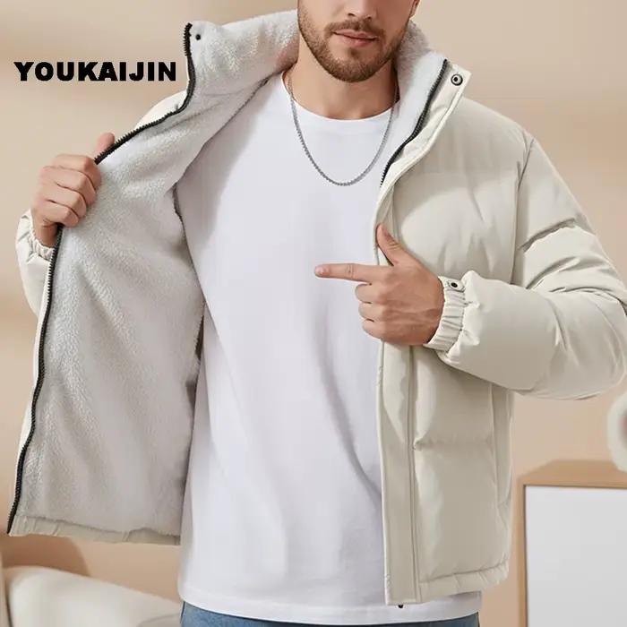 Nouveauté hommes doudoune noir col montant manteau épais avec doublure polaire blanche hiver chaud décontracté fermeture éclair vêtements d'extérieur pour homme