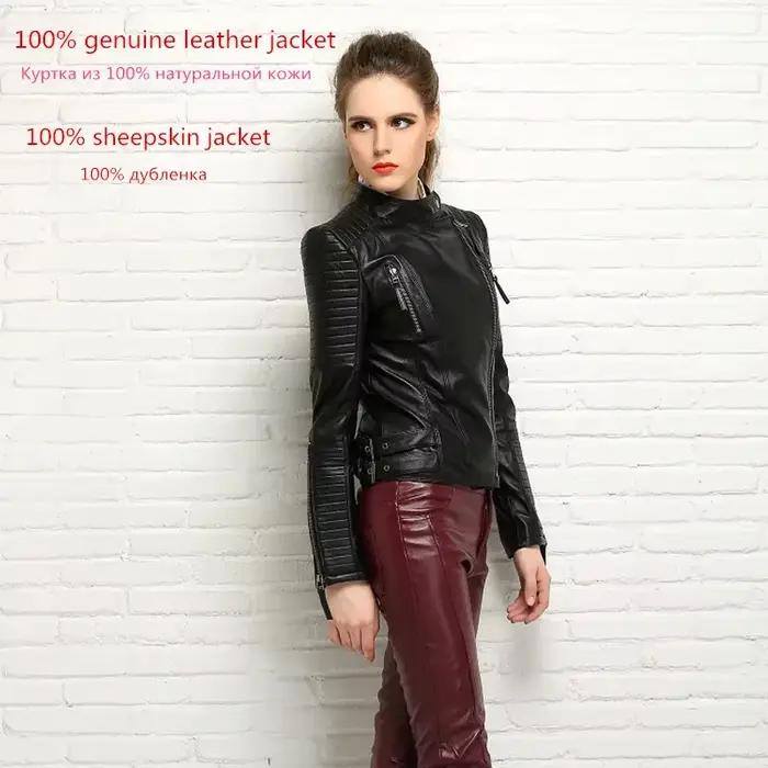 Tajiyane-Veste courte en cuir véritable pour femme