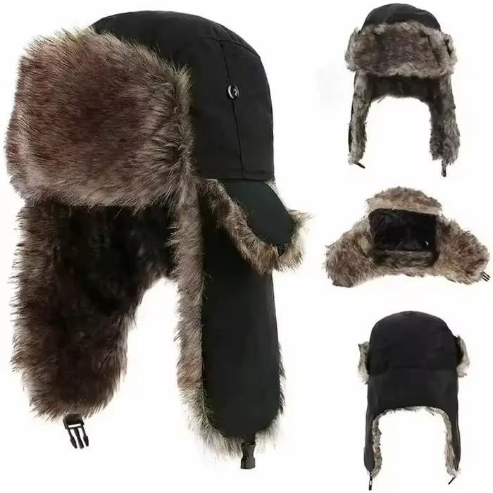 Homme hiver trappeur aviateur trooper oreillette chaud russe imperméable Ski chapeau Bomber casquette russe chaud oreille protecteurs chapeaux