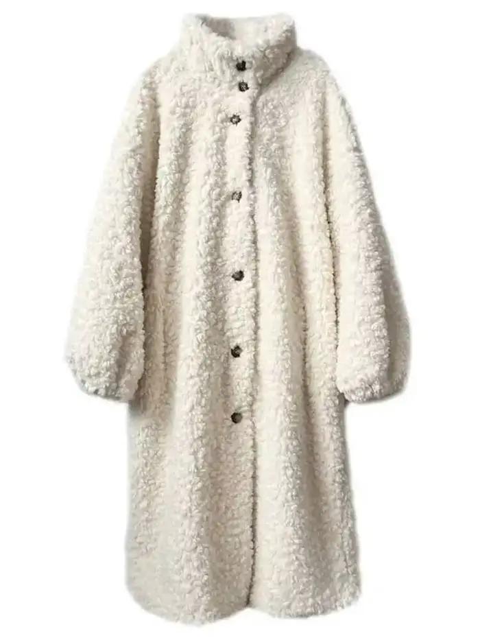 LANMREM-Manteau long et chaud en fourrure d'agneau pour femme, col montant, simple boutonnage, document solide, vêtements d'hiver, nouveau, 2VV234, 2025