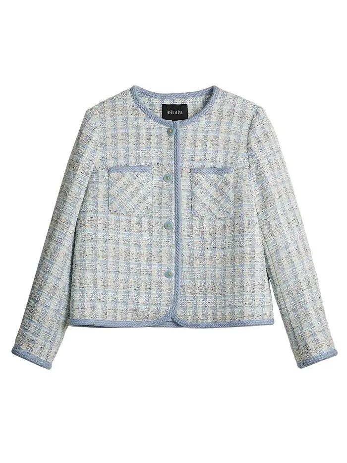 OLrain élégant femmes tissé Tweed vestes automne 2025 à manches longues dames manteaux tressé dentelle garniture poche