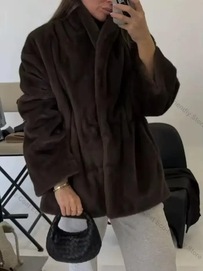 Manteau en fausse fourrure de vison pour femme, veste courte luxueuse et douce, élégante, pour les fêtes, mode hiver, vêtements d'extérieur