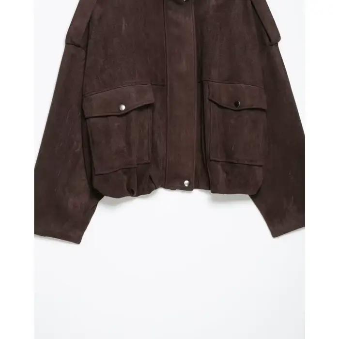 Veste en faux daim HipSeam pour femme avec épaulettes nouvelle collection automne col montant manches longues chic pour bureau femmes automne printemps