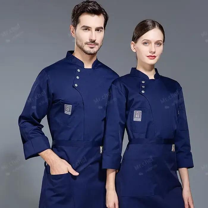 Veste d'uniforme de chef noire à manches longues, T-shirt de chef, uniforme de restaurant, boulangerie, service alimentaire, vêtements de cuisine blancs respirants neufs