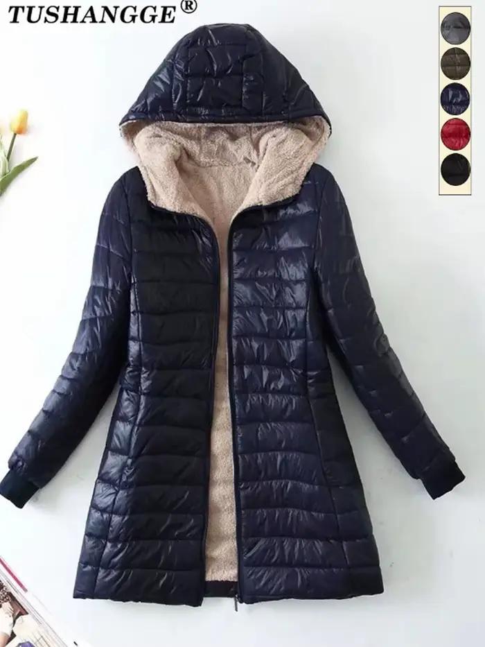 Nouvelle édition coréenne mi-longue à capuche femmes vestes automne hiver mi-longue bureau coton manteaux chaud agneau polaire Parkas