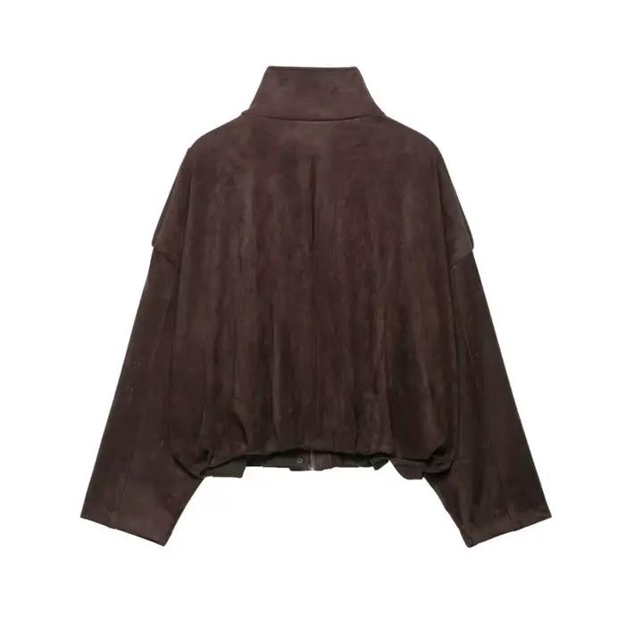 Veste en faux daim HipSeam pour femme avec épaulettes nouvelle collection automne col montant manches longues chic pour bureau femmes automne printemps