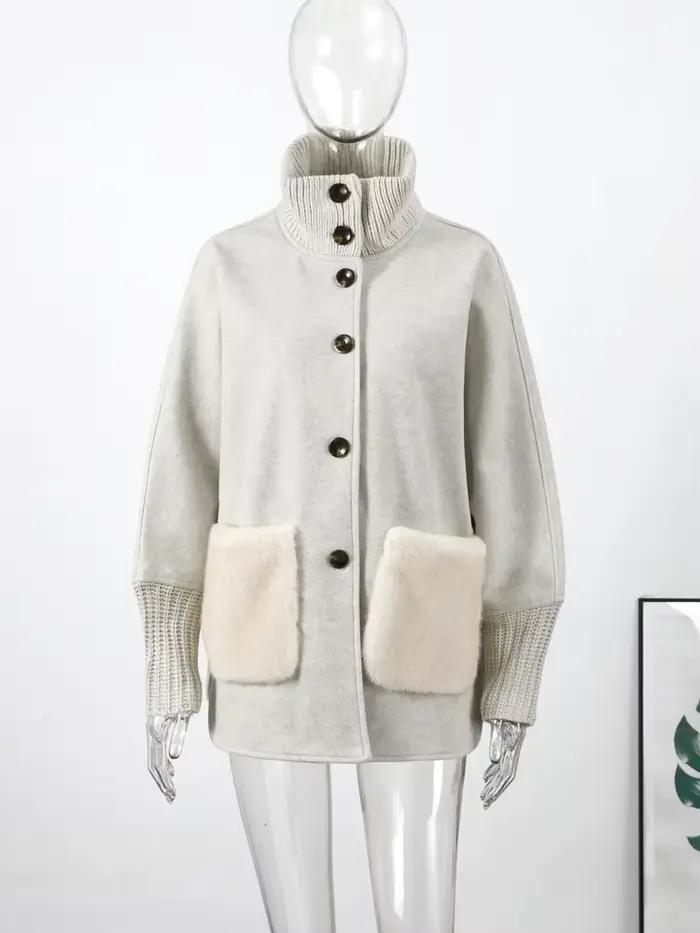 Manteaux d'hiver tricotés en fausse fourrure pour femme