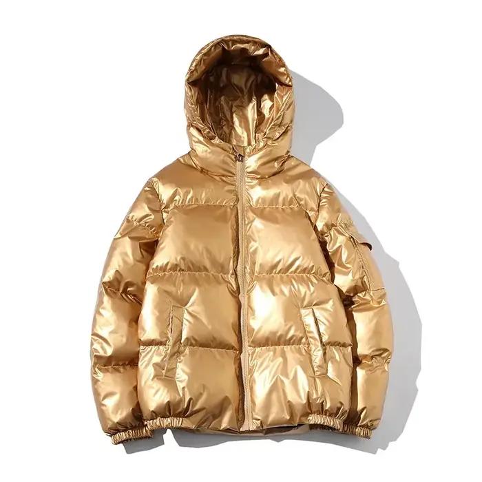 Doudoune à capuche brillante pour femme