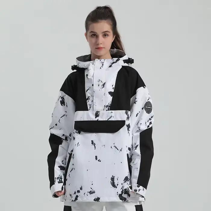 GSOU SNOW-Veste de ski d'hiver pour hommes et femmes, manteau de neige épais, parka à capuche imperméable, coupe-vent chaud, vêtements d'extérieur souriants, vêtements de randonnée