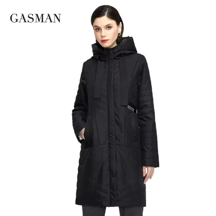 GASMAN-Veste à capuche mi-longue pour femme, manteau en coton fin, se joint aux poches, mode décontractée, printemps, automne, 2022, 20176
