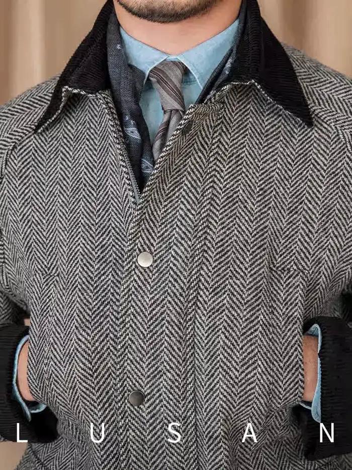Veste en laine 100% à chevrons vintage avec col rabattu pour hommes style décontracté automne hiver faire du shopping occassions spéciales