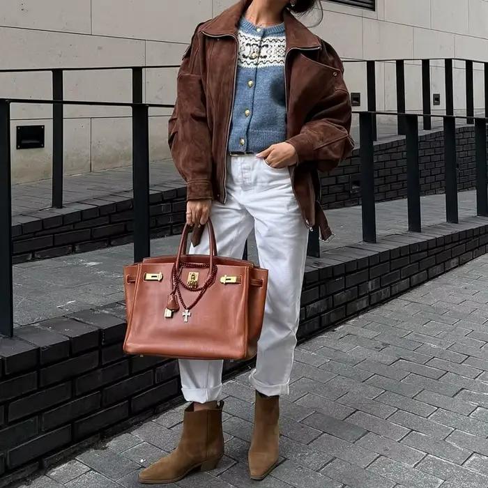 Vestes en cuir suédé à revers Maillard pour femmes