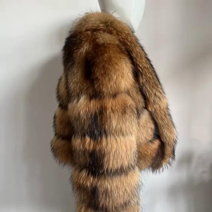 Manteau en fourrure de raton laveur véritable pour femme BEIZIRU avec grand col rabattable
