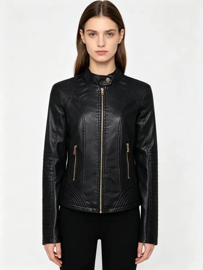 Veste en cuir classique slim pour femme