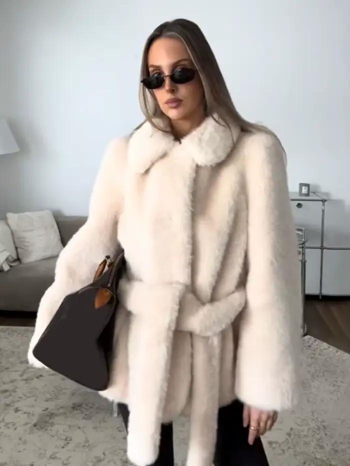 HH femmes hiver chaud vestes solide col rabattu poches à lacets décoration