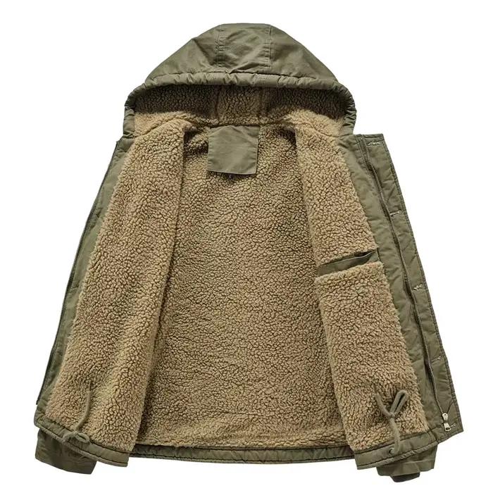 Veste d'hiver pour hommes en plein air décontracté coupe-vent à capuche ample doublé polaire épaissi vêtements de travail veste respirant imperméable vêtements R...