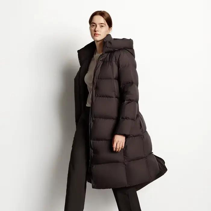 Doudoune longue Semir à capuche pour femme, avec 90% de duvet de canard, tissu déperlant, coupe décontractée, pour les trajets quotidiens, voyages et vêtements de tous les jours hivernaux