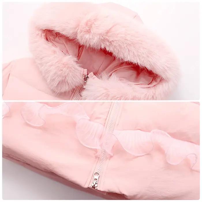 Veste matelassurera à capuche en fourrure pour filles, manteau en coton pour enfants, dentelle à gros nœud, doudoune pour enfants, parka chaude pour tout-petits, optique, hiver