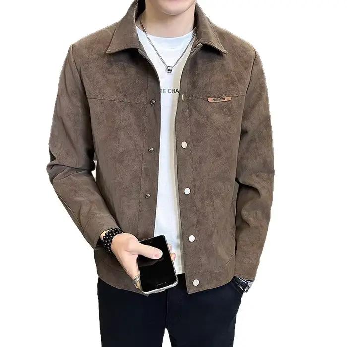 Veste Homme Printemps Automne Style Américain Rétro Slim Col Rabattu Manches Longues Manteau Simple Boutonnage