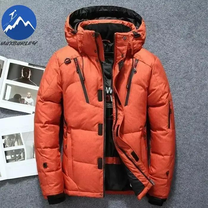 20 degrés hiver hommes blanc canard doudoune épais chaud manteau de neige mâle capuche coupe-vent vers le bas Parkas