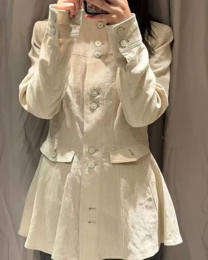 Veste Femme 2026 Nouvelle Collection Printemps-Automne Manches Longues Mélange Lin Coupe Ajustée Tendance Personnalité Vêtement d'extérieur Féminin