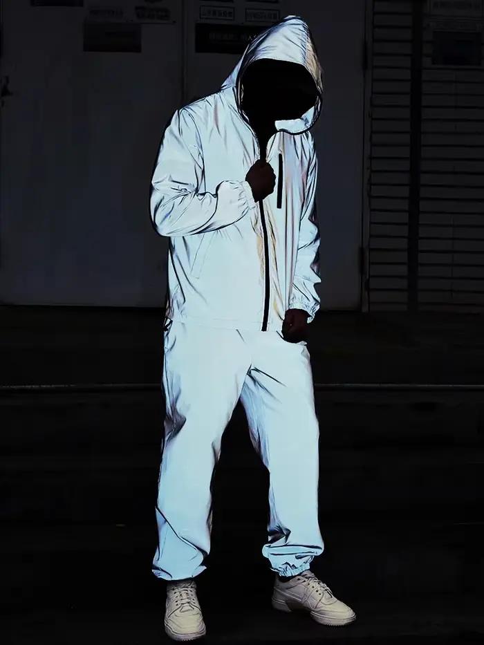 Ensemble veste réfléchissante de nuit pour hommes et femmes, manteaux de course imperméables pour Couple en plein air, pantalons Hip Hop, vêtements de danseuse et de chanteur