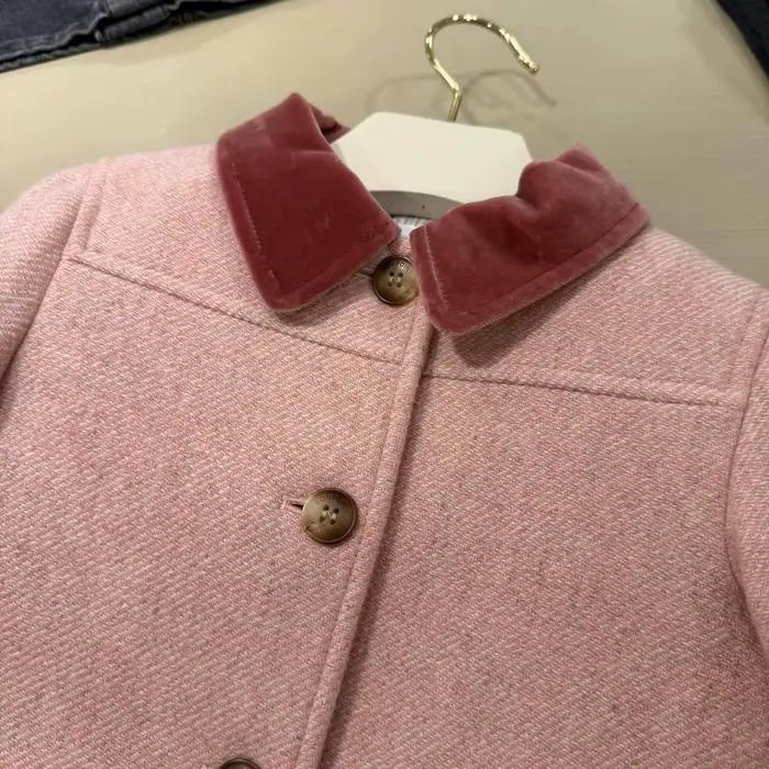 Manteau pour filles 2025 hiver nouveauté rose col de mode épaissi chaud veste pour enfants coton Long manteau de laine vêtements pour enfants
