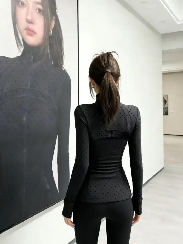 Veste à pois floquée LULU FLORA élégante veste à col montant et manches longues sport et yoga nylon séchage rapide et respirante