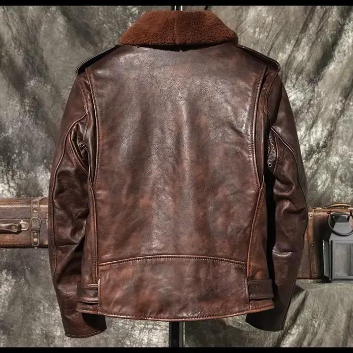 Veste en cuir d'hiver marron rouge pour homme