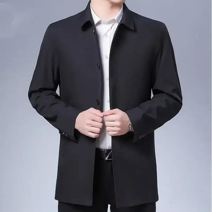 Vestes coupe-vent à revers pour hommes, manteaux décontractés, nouvelle marque de qualité supérieure, Trench-Coat de printemps pour hommes, couleur unie, veste mi-longue