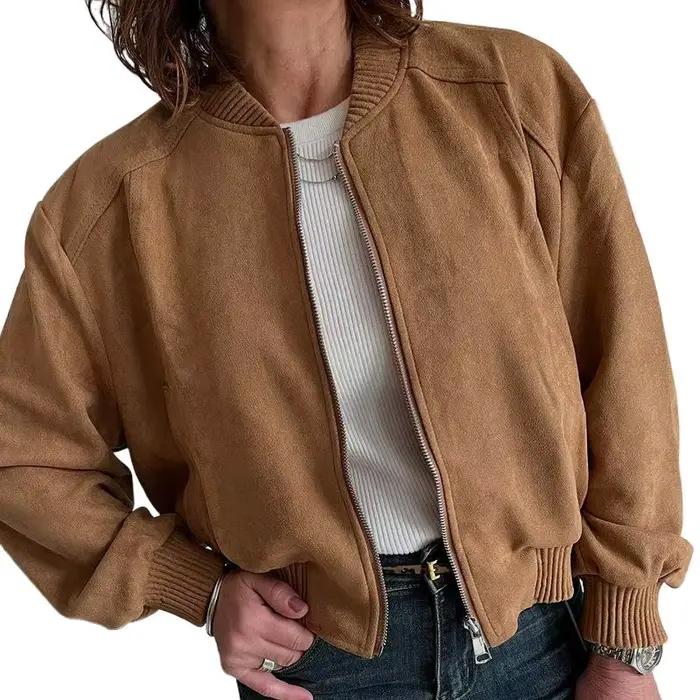 Veste bombardier en daim pour femmes