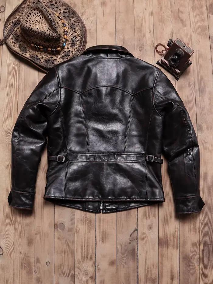 Veste en cuir noire pour homme, style rétro vintage, en cuir de vache véritable, col rabattu, coupe ajustée, courte, style années 1930