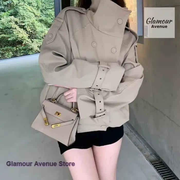 Trench-coat à col kaki à double boutonnage de style britannique français pour femme