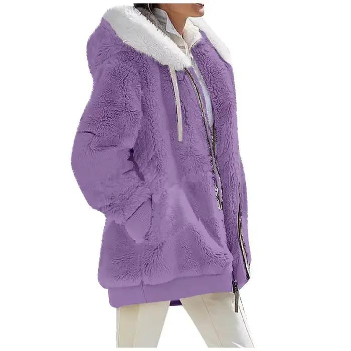 Mode d'hiver femmes manteau nouveau décontracté à capuche fermeture éclair dames vêtements cachemire automne