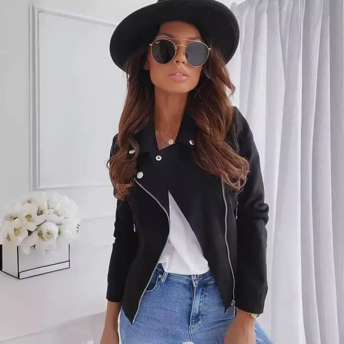 Femmes 2025 nouveau solide Bomber vestes revers cou manches longues femme élégance Chic décontracté hauts en daim Vintage recadrée manteaux