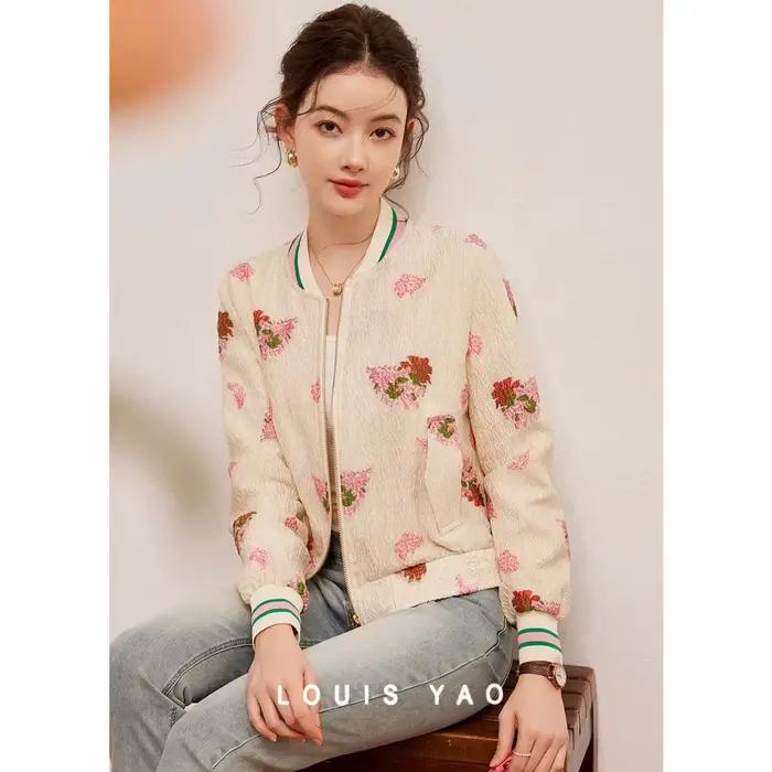LOUIS YAO nouveau Style chinois Design fleur Jacquard veste femme 2025 printemps/automne haut décontracté Non extensible veste femme