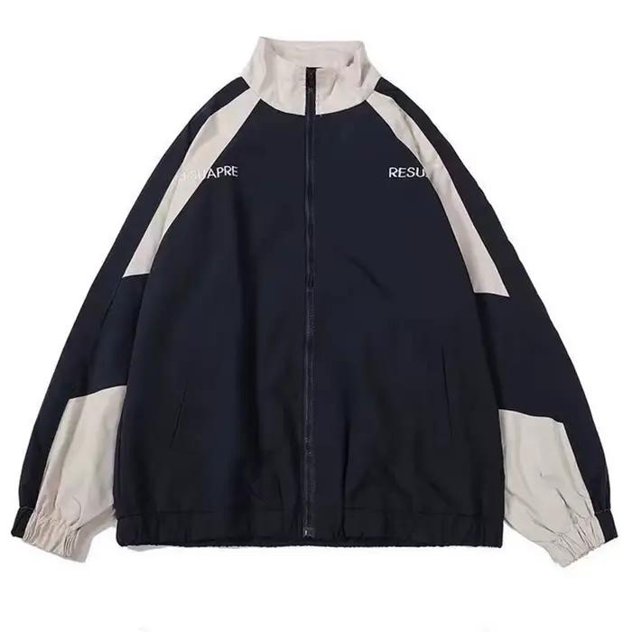 Hommes haute rue Patchwork couleur noir coupe-vent manteaux Hip Hop varsité veste femmes printemps automne mince mode collège vestes