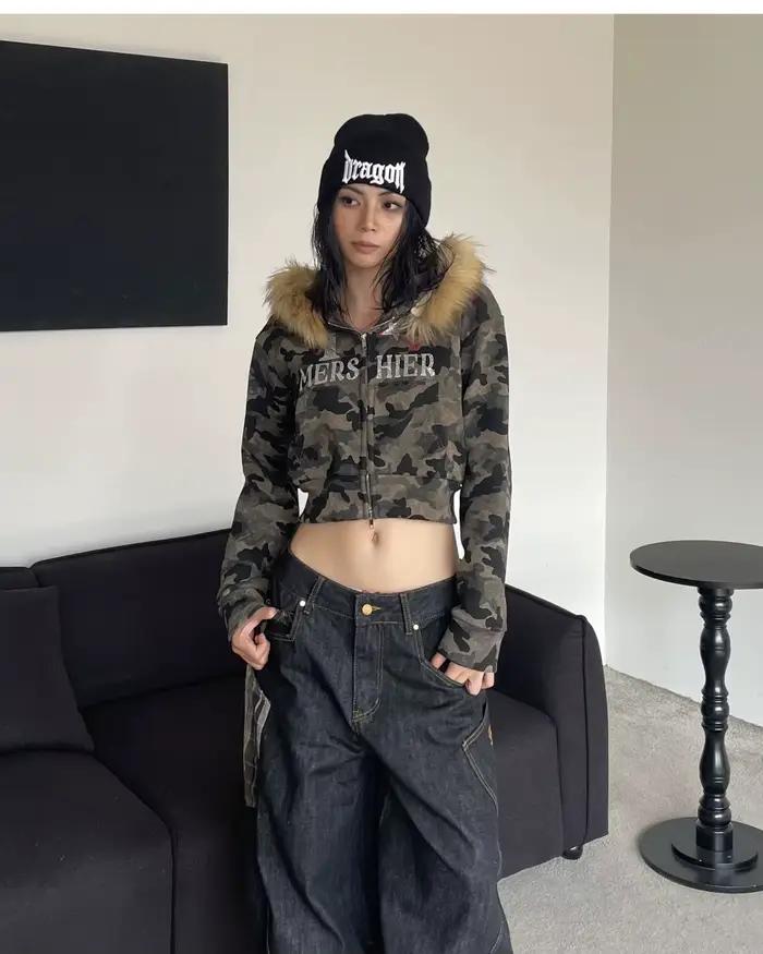 Veste femme hiver grande taille manteau camouflage Punk manteaux foncé hiver femmes vêtements Goth Zip Up Kpop Streetwear vestes américaines