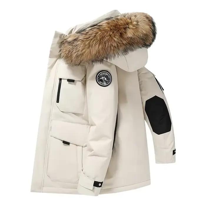 Mode Parkas mâle décontracté chaud doudoune nouveau hiver hommes à capuche col de fourrure canard vers le bas manteaux