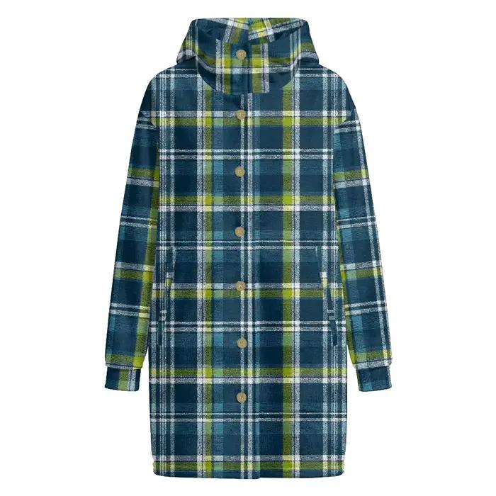 Trench-Coat Classique Hommes Polyester Flanelle à Carreaux Noirs Dorés Boutons Ronds Poches Latérales Chic Modèle Casual Occasionnels Pour Hommes